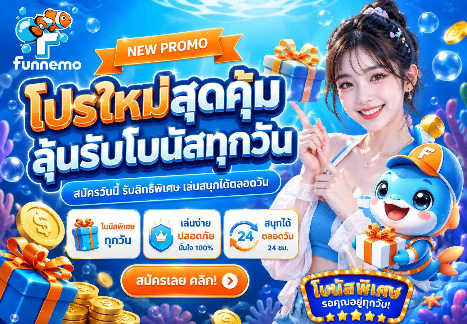 โปรโมชั่น funnemo สำหรับสมาชิกใหม่ในเว็บสล็อตคาสิโนออนไลน์